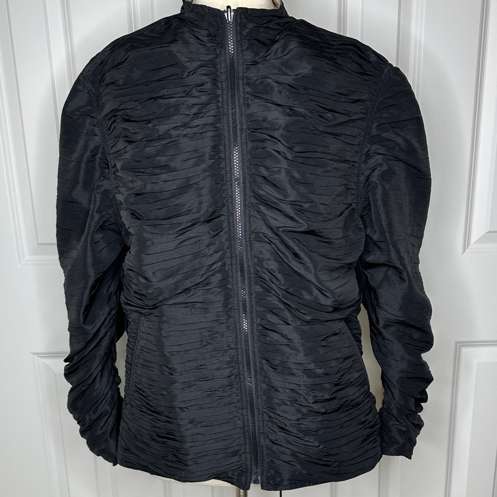 Mycra Pac Black Textured Ruched Reversible Black Women's Jacket SzSmall